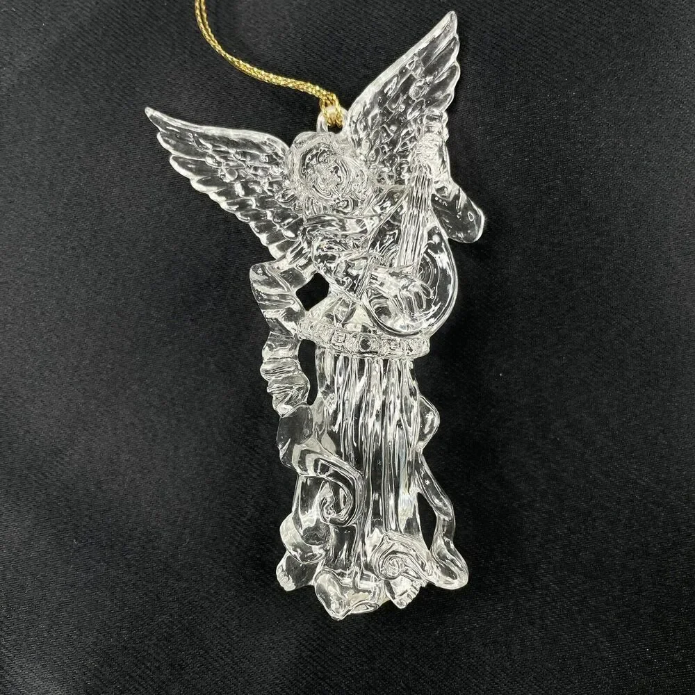 Vintage Crystal Angel Playing Instrument Christmas Ornament Made In Tawain